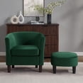 thumbnail image 4 of Lisonu Velvet Accent Chair with Ottoman Set, Modern Barrel Armchair for Living Room, Bedroom, Comfy Upholstered Reading Chair, Green, 4 of 14