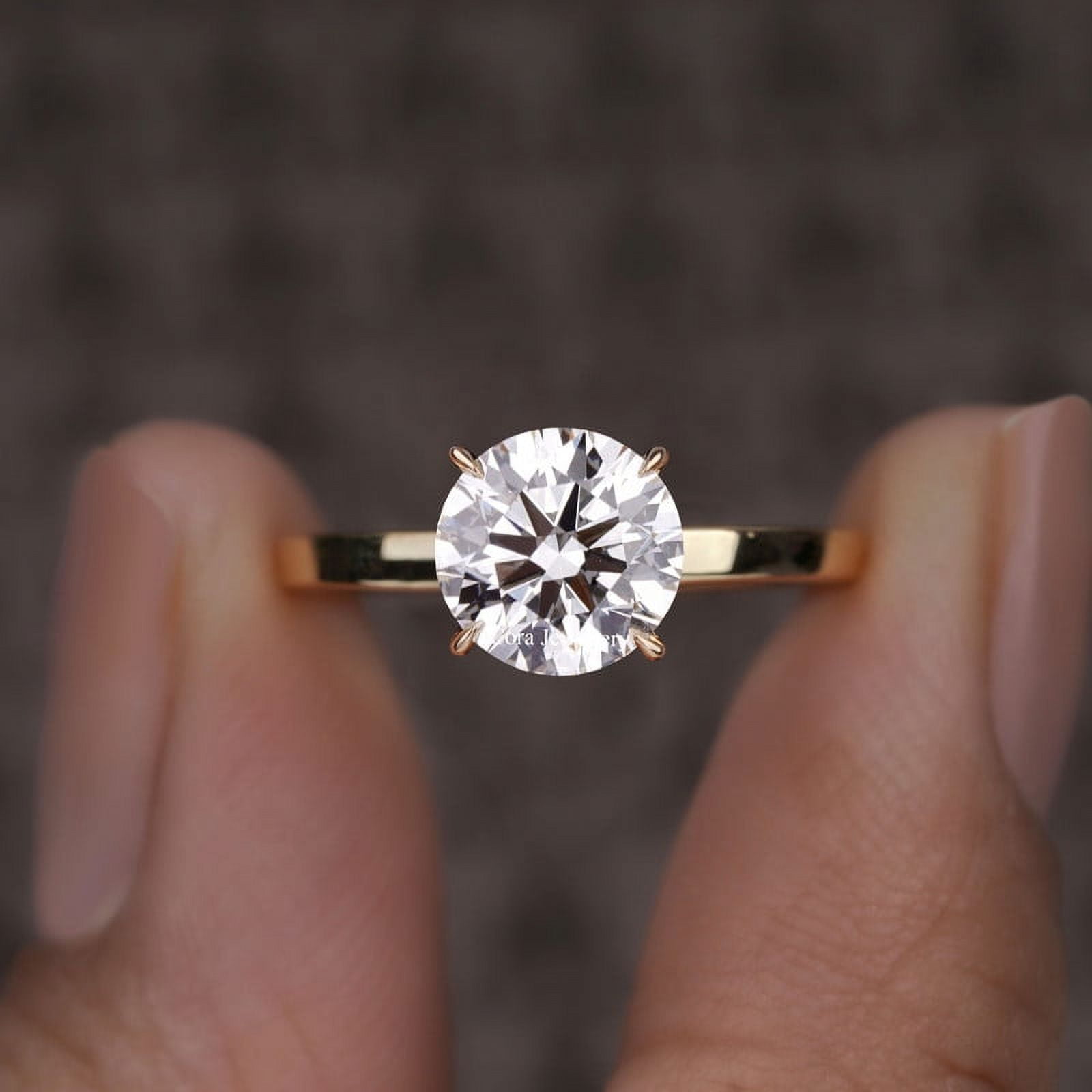 Cora Jewellery 2CT Round Moissanite Engagement Ring, Solitaire Hidden Halo Ring for Women, 10K Yellow Gold, 5 US