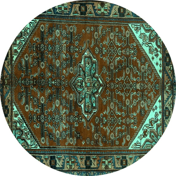 Ahgly Company Machine Washable Indoor Round Persian Turquoise Blue Traditional Area Rugs, 3' Round