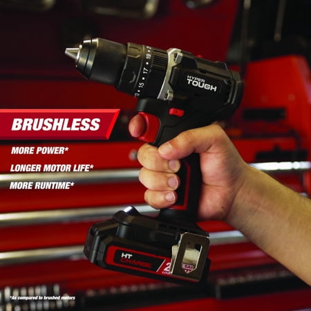 HYPER TOUGH 20V BRUSHLESS 1/2-INCH 2-SPEED CORDLESS HAMMER DRILL BATTERY & CHARGER