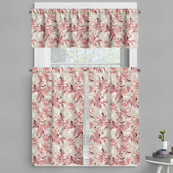 Ambesonne Floral Valance & Curtain, Pastel Florets, 55"x30", Beige Coral Maroon