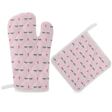 

Closed Eyes And Pink Hearts Oven Gloves And Pots Stand Set Oven Gloves And Pot Racks Pot Racks And Oven Gloves Set