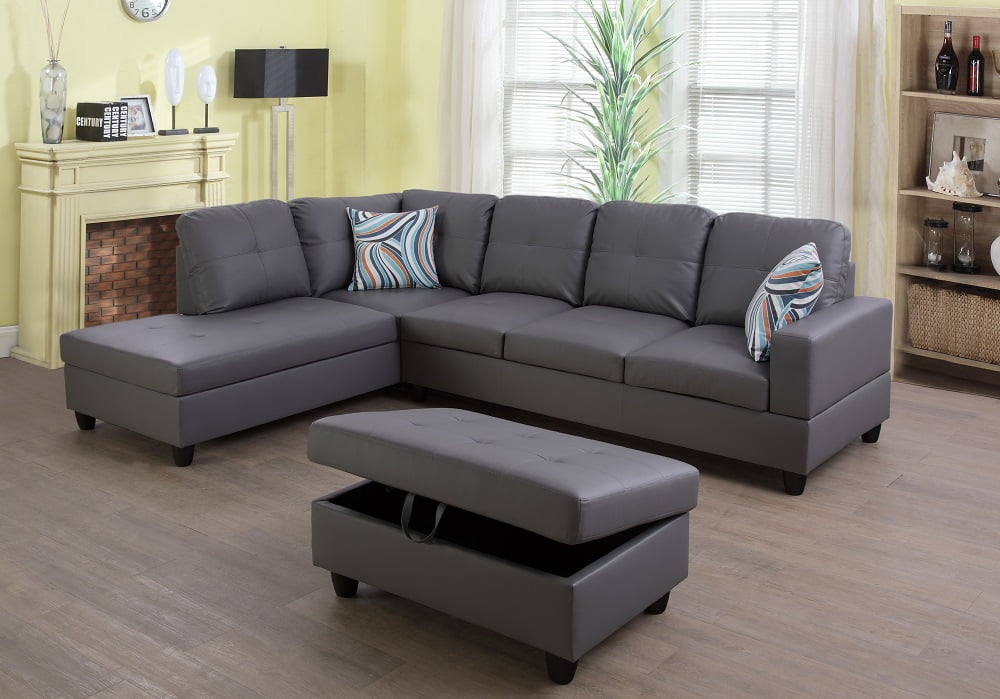 faux leather recliner and storage chaise sofa