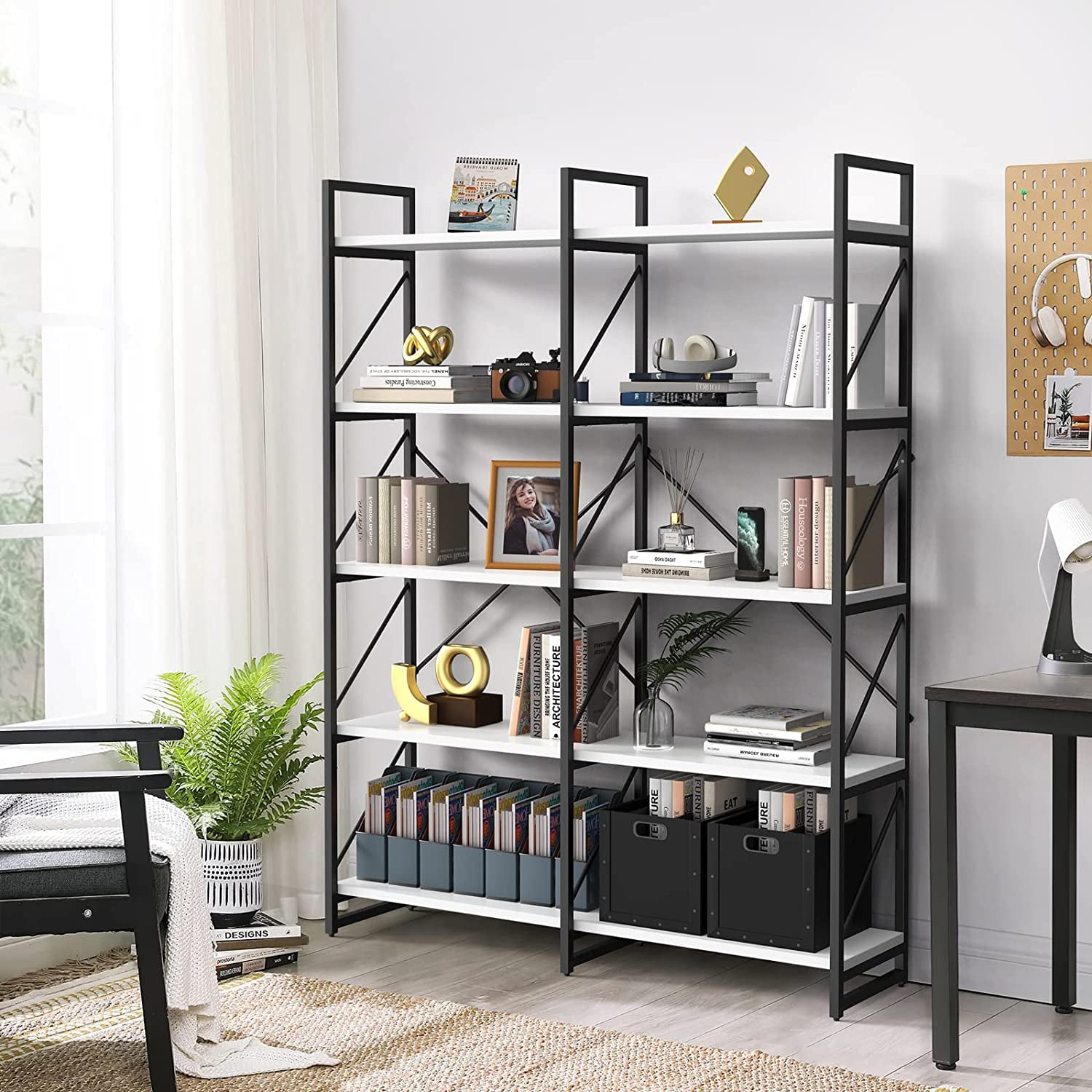 DWVO 5 Tier Bookshelf, Artsy Modern Bookcase, Large Free Standing