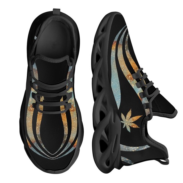 Zapatillas de deporte con cordones de estilo moderno con estampado de hojas de marihuana en degradado para mujer, zapatos planos transpirables e informales