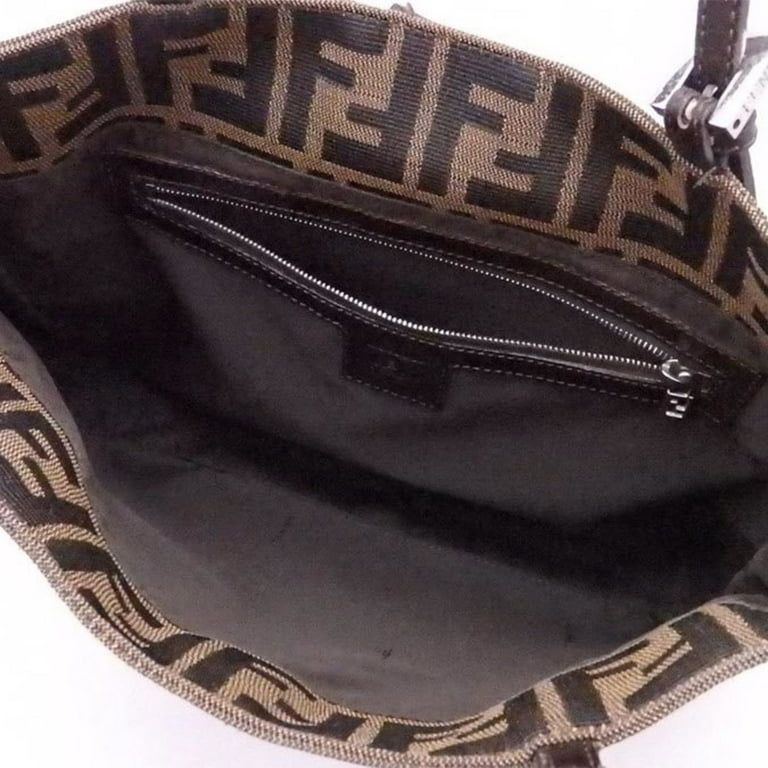 Authentic FENDI Vintage Zucca Hand Bag Pouch Purse Canvas Leather
