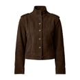 thumbnail image 6 of GUACER Suede Jackets for Women Trendy Vintage Button Down Stand Collar Structured Shoulders Casual Fall Outerwear, 6 of 7