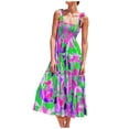 thumbnail image 2 of SMihono Robe Maxi Bohème d'Été pour Femmes Grande Taille Mode Femmes Décontractée à Col en V Imprimée Sans Manches Mi-Longue Robe Taille Plage Évasée Robe d'Été, 2 of 7