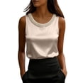 thumbnail image 2 of Tank Tops for Women Crew Neck Pearl Decor Satin Sleeveless Going Out Tops, 2 of 6