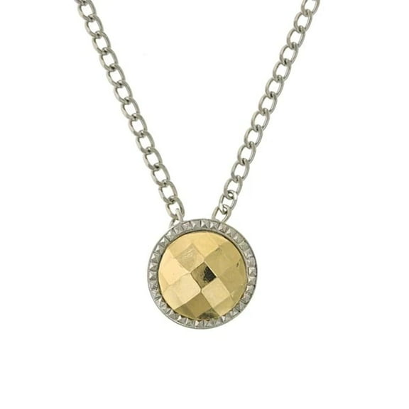 1928 Jewelry Two Tone Round Pendant Necklace 16   3 Extender