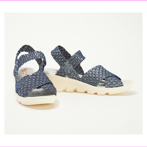 Bernie Mev Basket Weave Quarter Strap Wedges - Lihi Buttercup Navy Shimmer 10 M