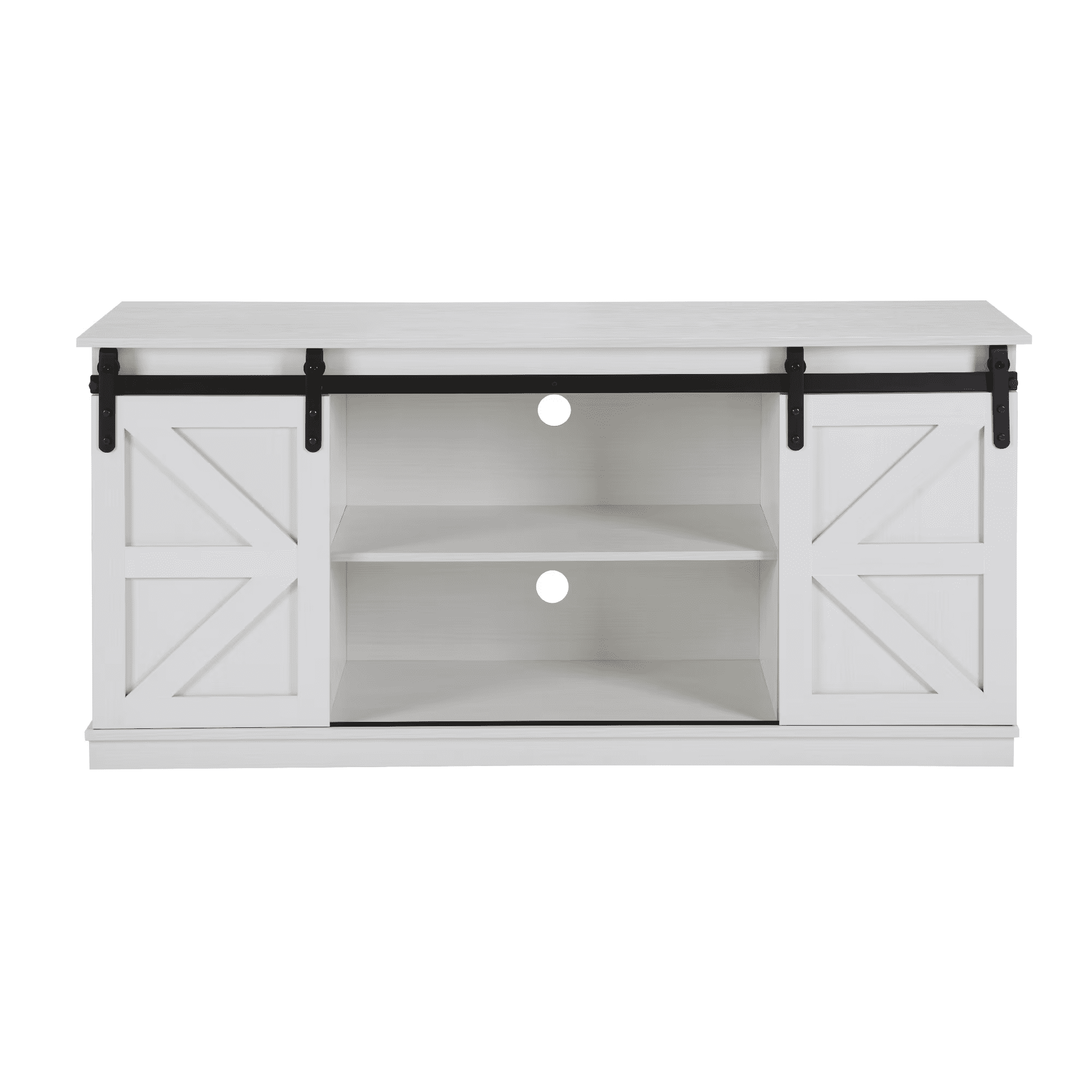 MAYEERTY 58" Farmhouse TV Stand with Sliding Barn Doors, Storage Cabinets for TVs Up to 65", White