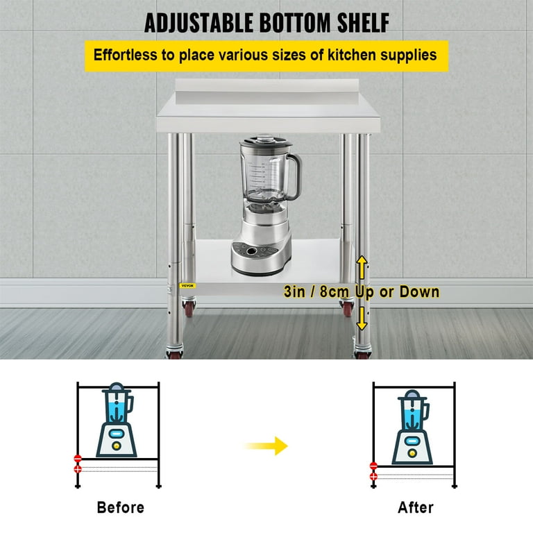VEVOR Stainless Steel Prep Table 30 x 24 x 35 in. Heavy Duty Metal