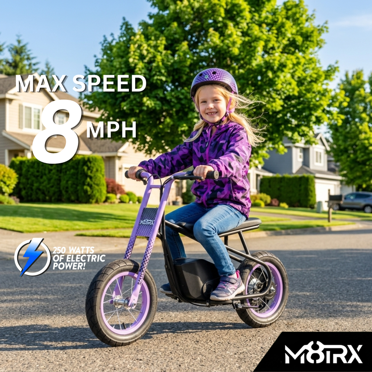 M8TRX Sports Electric Kids Street Cruiser Ride on Bike, Purple, 8