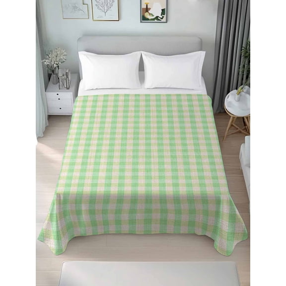 Sage Green Twim Size Flat Sheet, Wrinkleproof & Fadeproof Cooling Flat Bed Sheet Only, Grid Checkered Plaid Gingham Lattice Trellis Breathable Soft Bedding Top Sheets 66 x 96 Inches