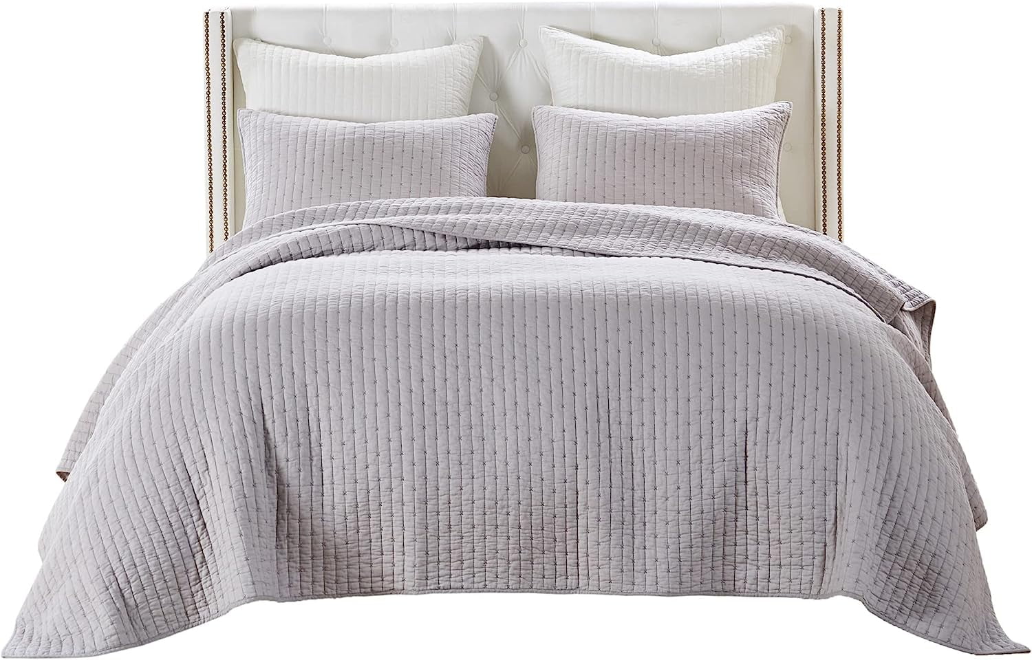 Greenland Home Textured Fashion Finely Stitched Bedding Set, Monterrey Gray, 3-Piece Full/Queen