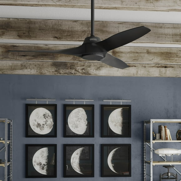 Hunter - Mosley Indoor/Outdoor Ceiling Fan, Wall Control, 52-inch, Matte Black, Industrial-style, 3-speed WhisperWind Motor, 52616, for Porches, Bathrooms