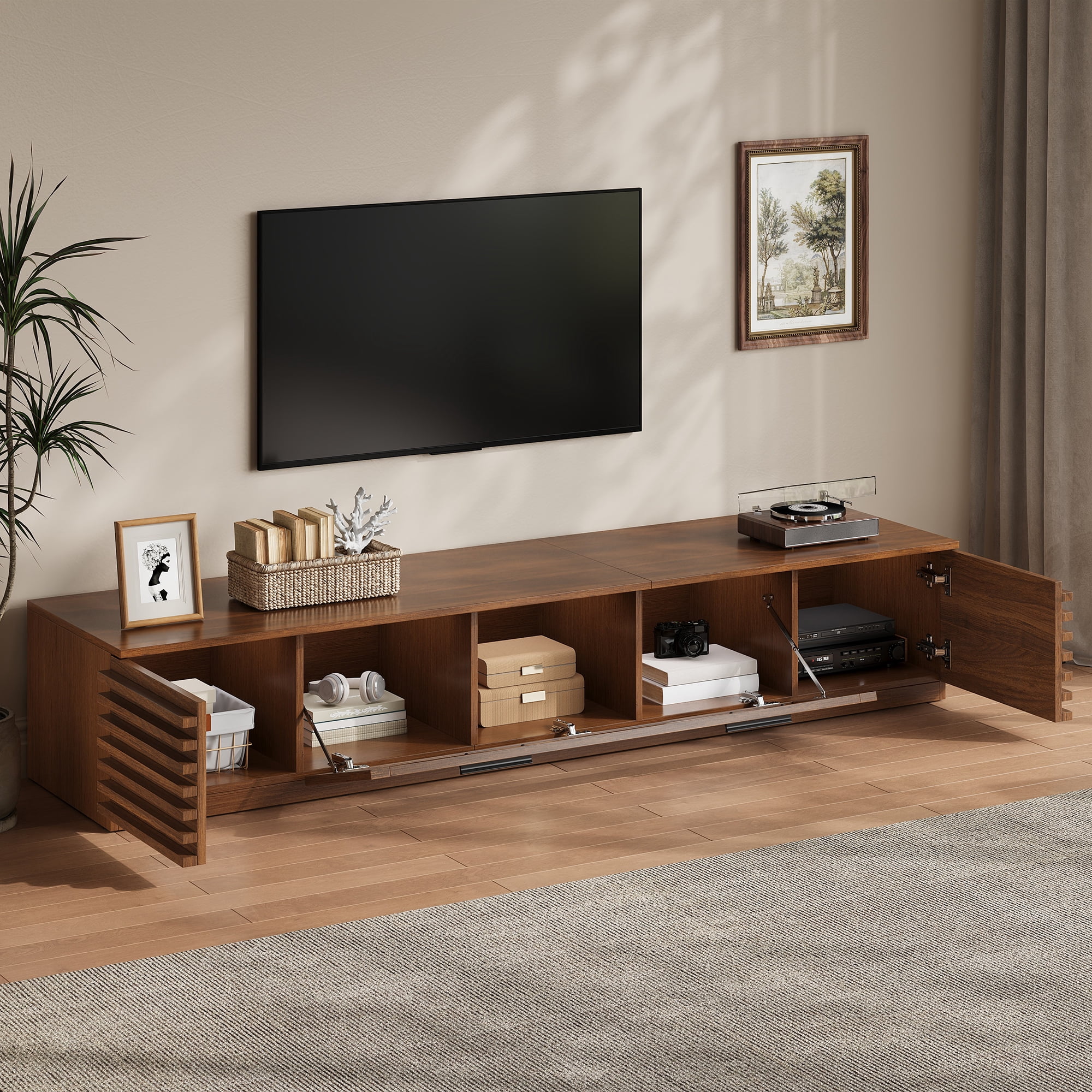 TV Stand for TVs up to 80 Inch, Entertainment Center with LED Lights & Glass Door, Media Console with App-Controlled RGB Lighting for Living Room