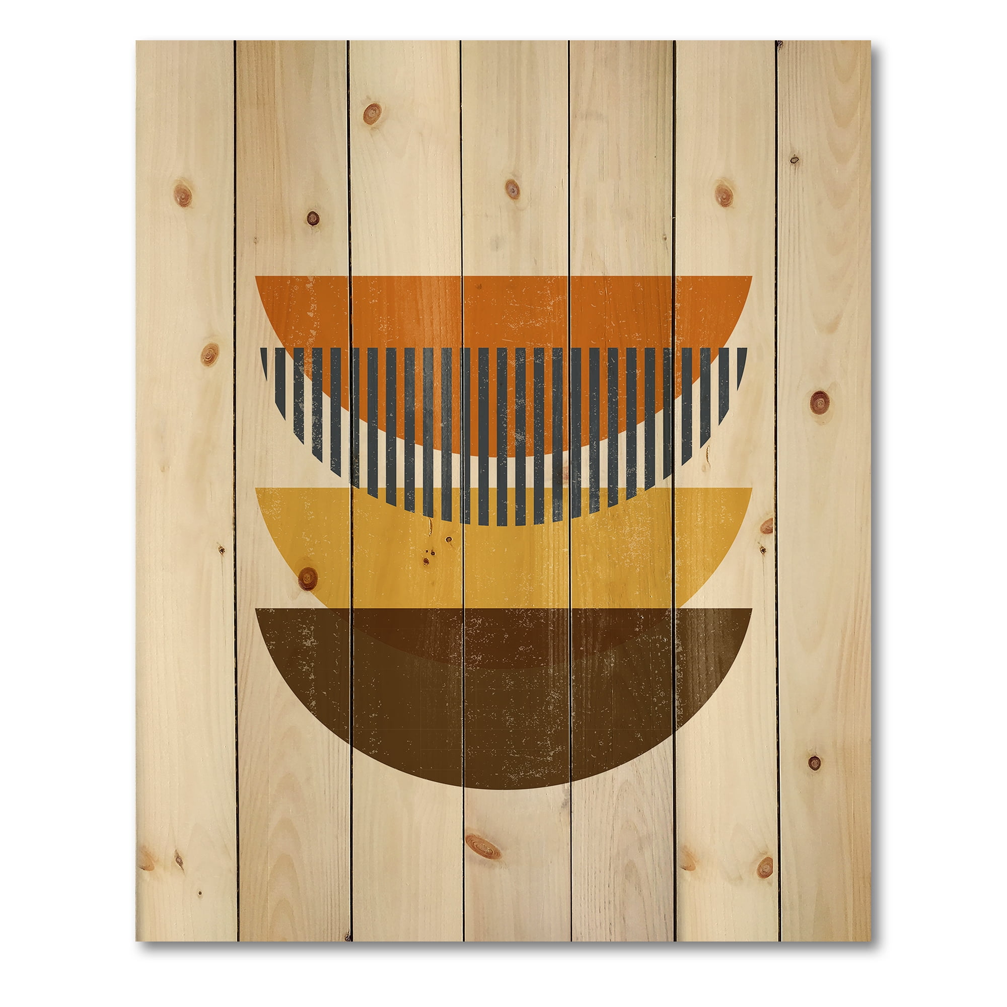 Designart 'Abstract Moon Geometric In Earth Tones' Modern Print on Natural Pine Wood