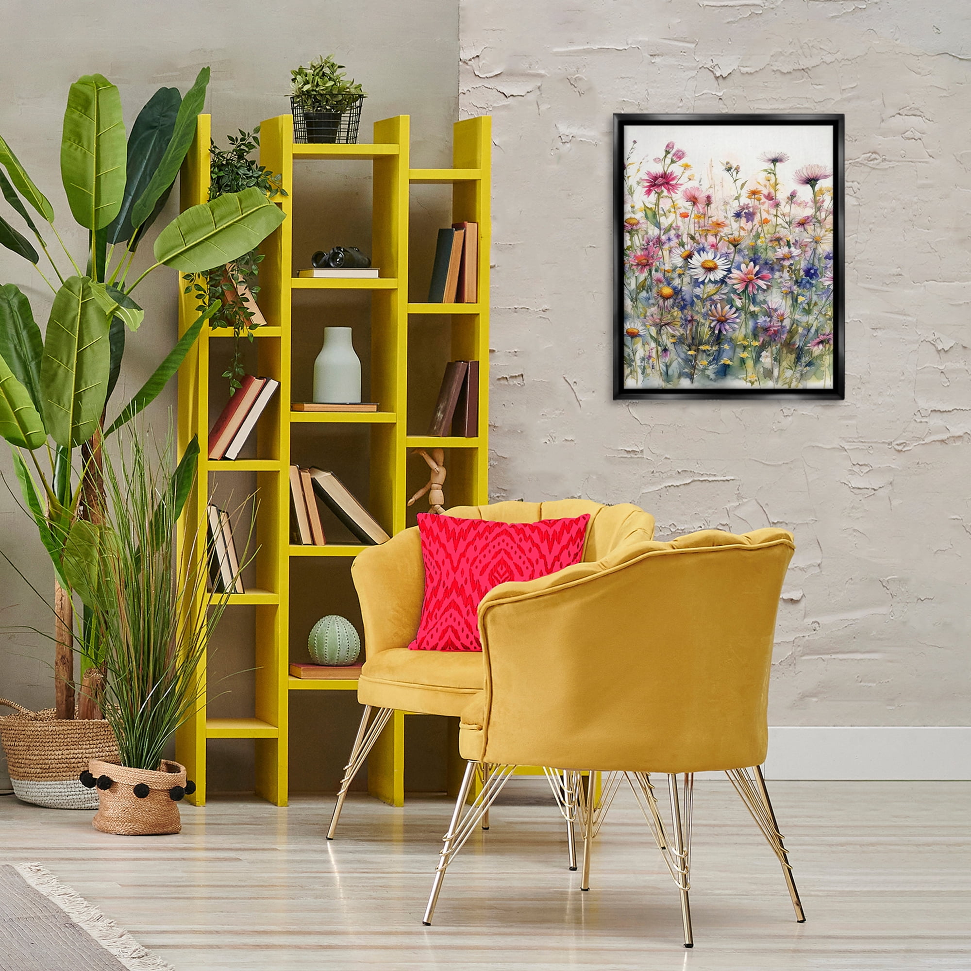 Stupell Industries Assorted Wild Flowers Plants & Flowers Painting Black Floater Framed Canvas Art Print Wall Art, 17 x 21