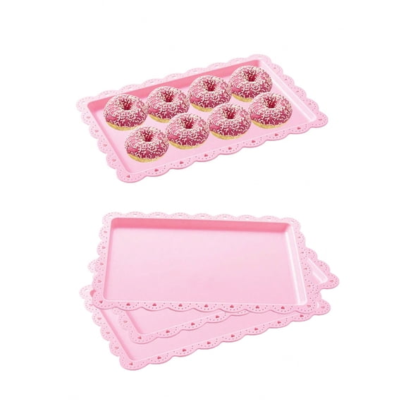 1Pc Pink Rectangular Plastic Dessert Tray, Cake Fruit Snack Display Plate For Graduation Wedding Birthday Party