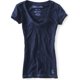 thumbnail image 1 of Aeropostale - Camiseta gráfica con cuello en V para mujer Bulldog, azul, pequeña, 1 of 1