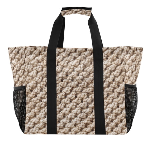 Wool Knitting Pattern Reusable Grocery Bags with Handle Side Pocket Waterproof Shopping Portable Tote