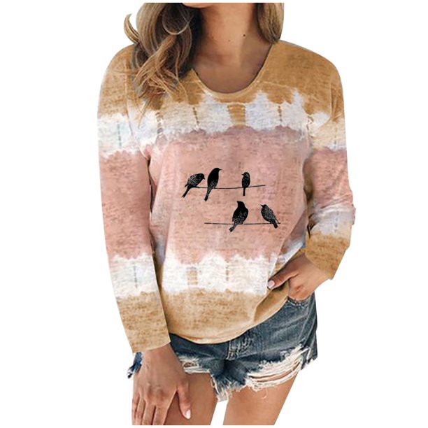 Puntoco Casual mujer verano Sexy gradiente estampado Regular cuello redondo mujeres manga larga top Puntoco Puntoco-286