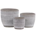 thumbnail image 1 of Stoneware Round Pot with Banded Rim Top & Bottom, Embossed Lattice Lines Design, Irregular Body & Tapered Bottom, Painted Finish, White - Set of 3, 1 of 1