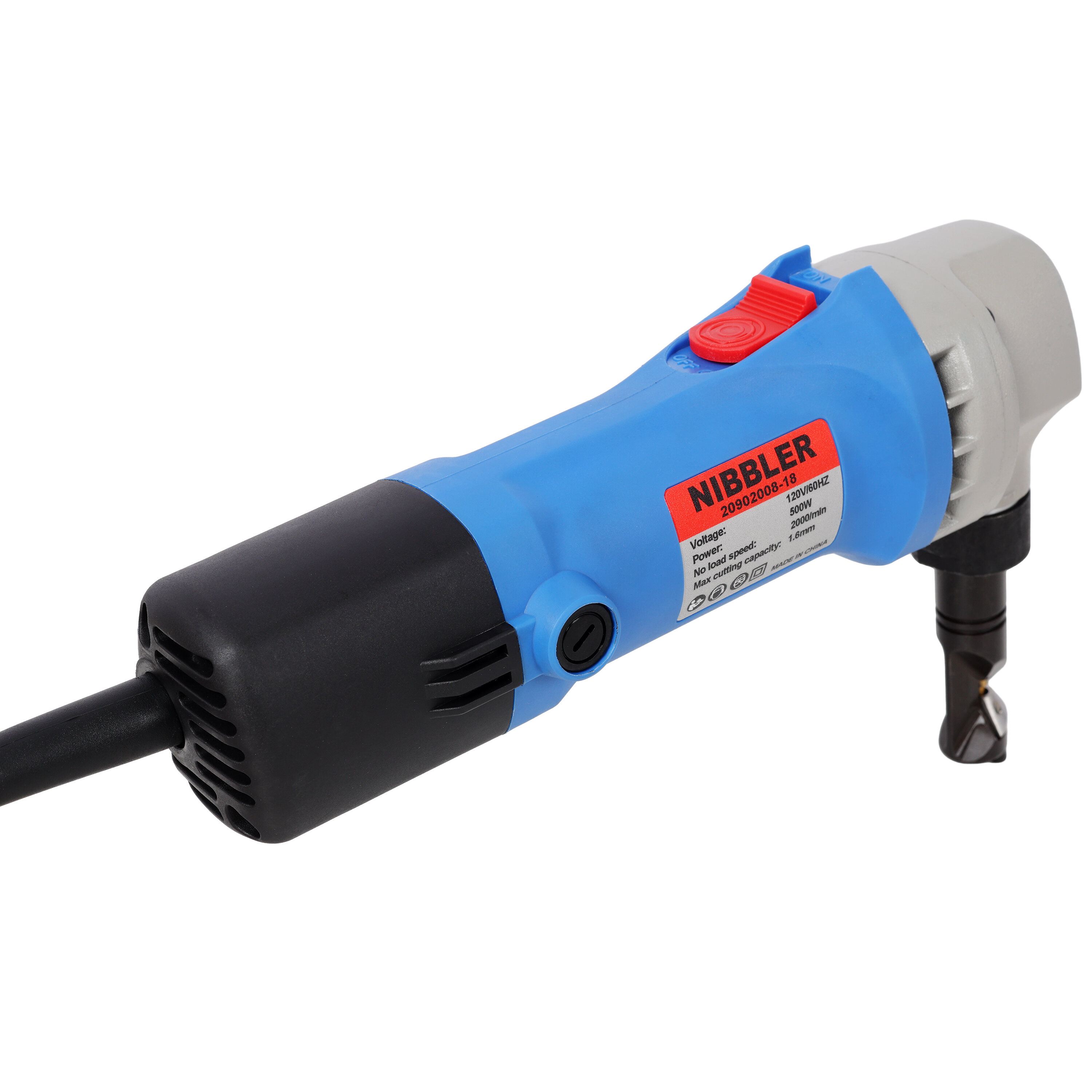 , Electric Sheet Metal Nibbler 16 Gauge Precision Metal Cutting Tool,360° Rotation Electric Cutter, Blue ,Plastic ,