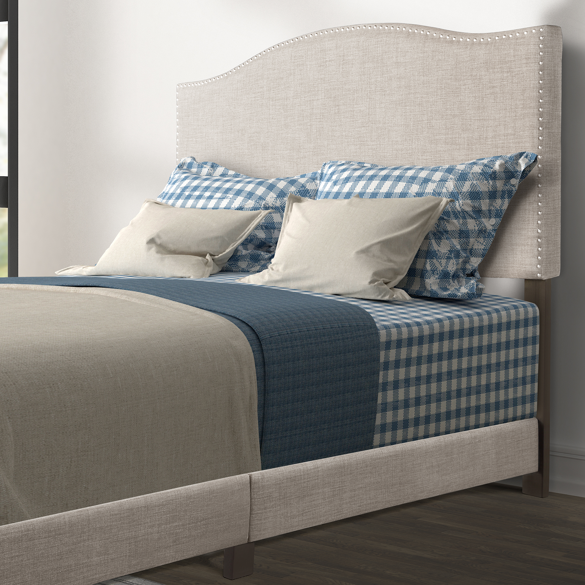 Harper & Bright Designs Wilshire Upholstered Linen Nail Head Trim Platform Bed with Slat Support, Multiple Sizes (King)