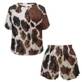 thumbnail image 4 of Yuyamidu Brown Cow Womens Lounge Sets Summer Soft Comfywear Lounge Set Casual Short Set Short Sleeve Top and Shorts with Pockets Ladies Pjs, 4 of 7
