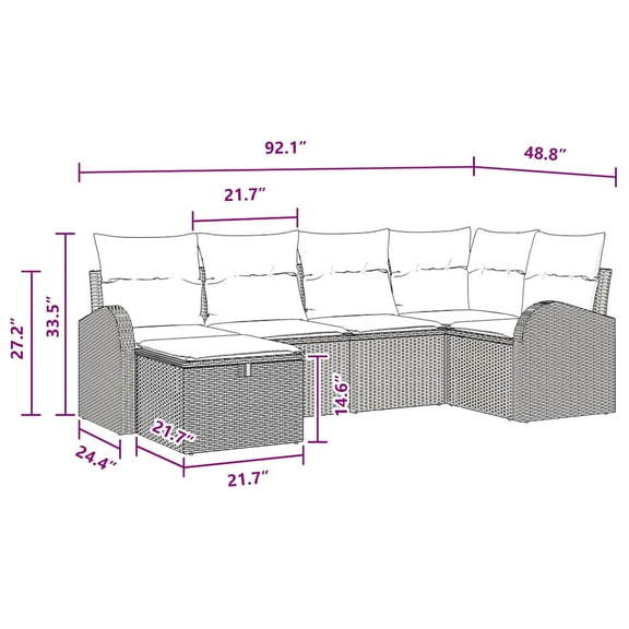 vidaXL 6 Piece Garden Sofa Set with Cushions Grey Wicker