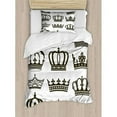 thumbnail image 3 of King Duvet Cover Set Queen Size, Symbol of Royalty Crowns Tiaras for Reign Queen Prince Cartoon Desgin, Decorative 3 Piece Bedding Set with 2 Pillow Shams, Dark Green Brown White, by Ambesonne, 3 of 3