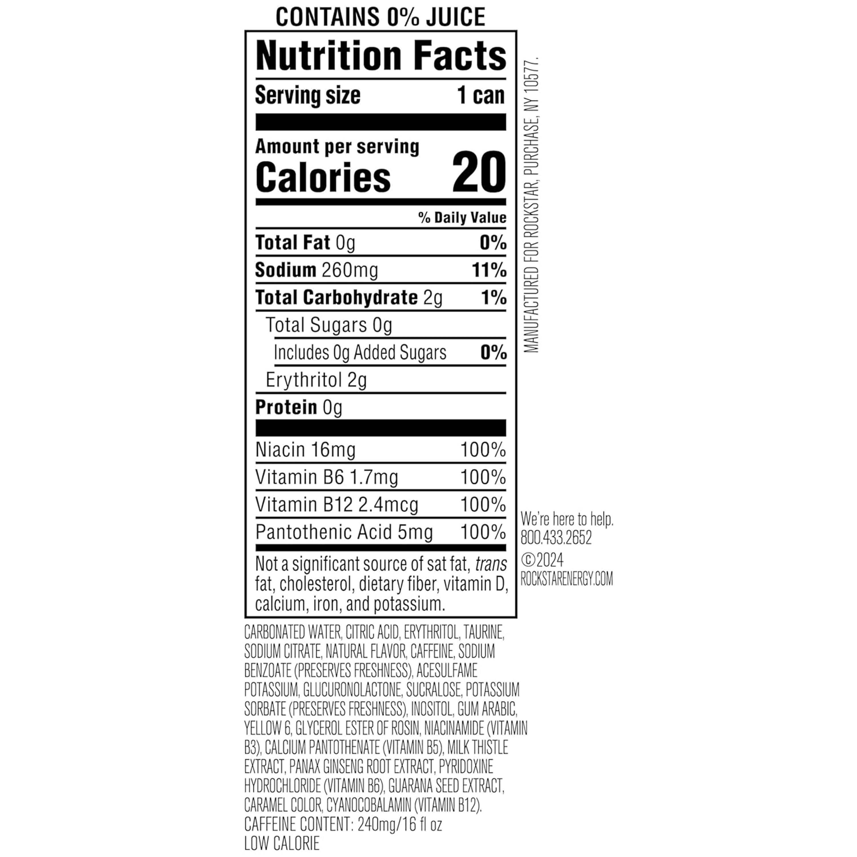 Rockstar Pure Zero Orange Energy Drink, 16 Fl Oz, 12 Pack Cans (Packaging May Vary)