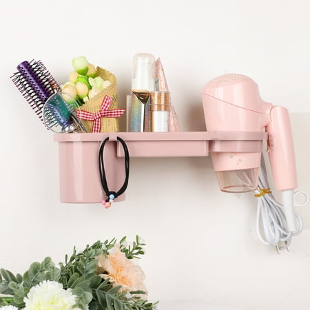 - Hair Dryer Holder with Tank, Wall Mounted No Drilling Plastic Dryer Storage Hair Care Tools Holder for Blow Dryer Pink