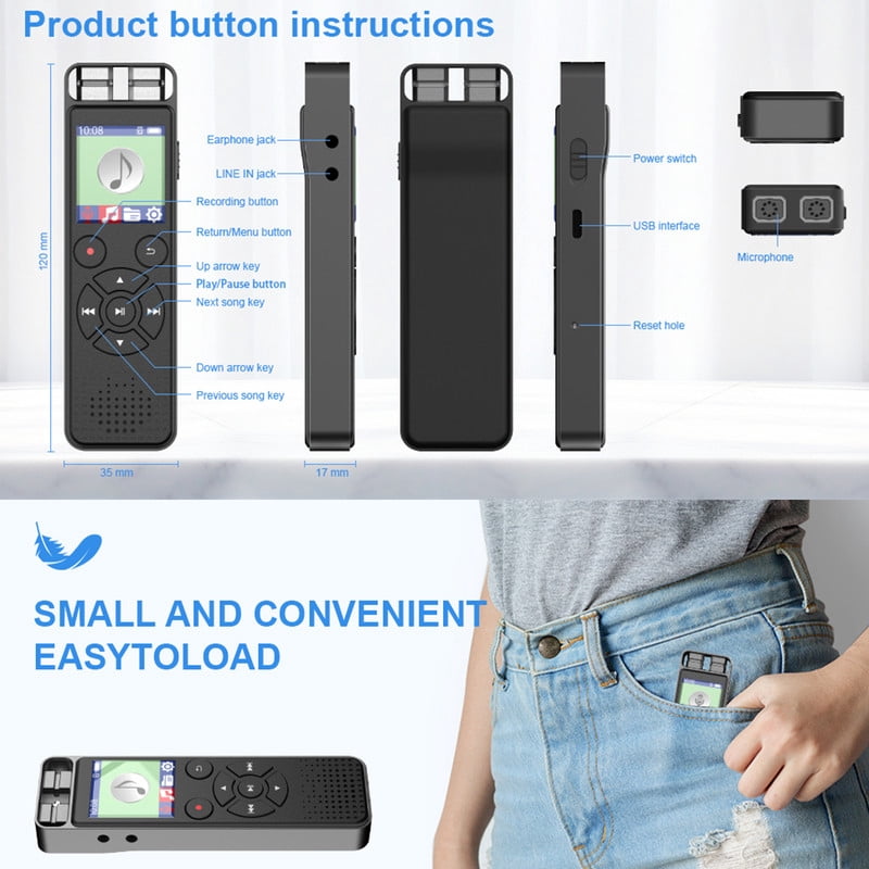Digital Voice Recorder, 32GB Audio Recording Device with Dual Microphone, One Click Record, Password Protection, Noise Reduction, MP3 Player for Lectures Meeting Classes Interviews