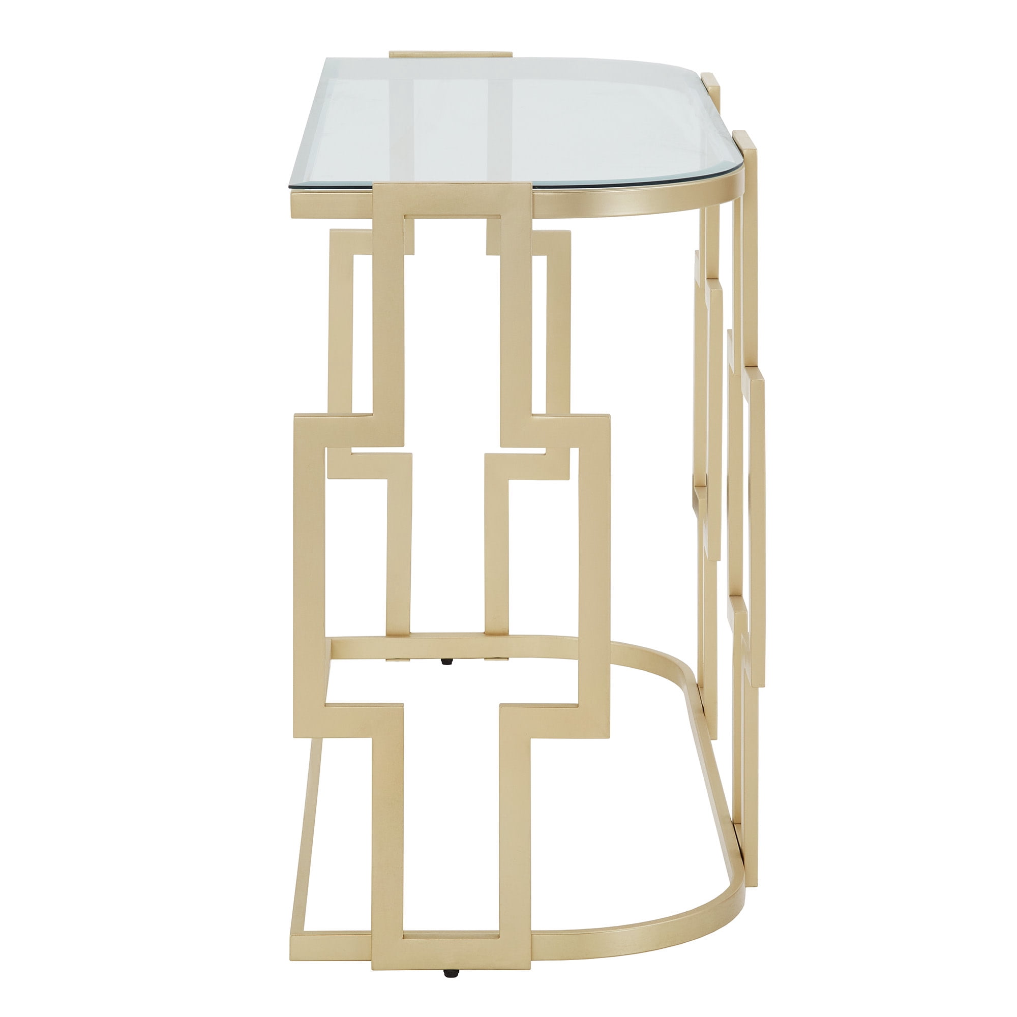 Weston Home Cava 48" Console Table, Matte Gold Finish, Clear Glass Top