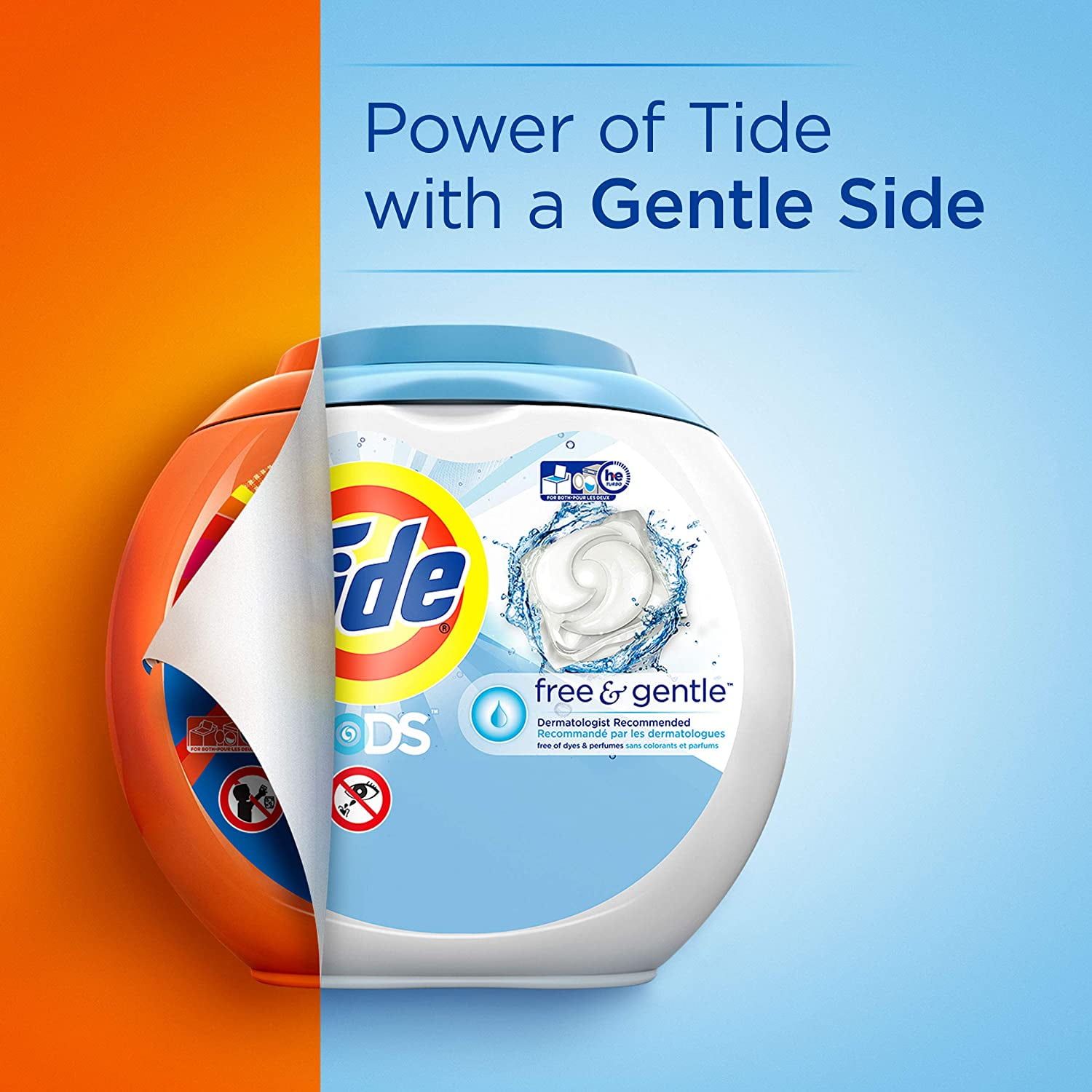 Tide PODS Free and Gentle Laundry Detergent, 96 Count, Unscented and Hypoallergenic for Sensitive Skin, Free and Clear of Dyes and Perfumes, HE Compatible (Packaging May Vary) - 1