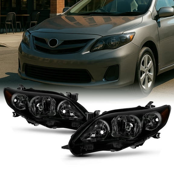AKKON - For Black Smoked For 2011 2012 2013 Toyota Corolla Headlights Head Lamps Direct Replacement Left   Right Pair Set