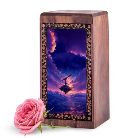KARYLIZ Telescope Wooden Urns for Human Ashes – 11 Inch Large Engrave Wooden Urn for Ashes for Women – Ash Wood Urn for Home Decor – Gift for Loss – Carved Wood Urns for Brother