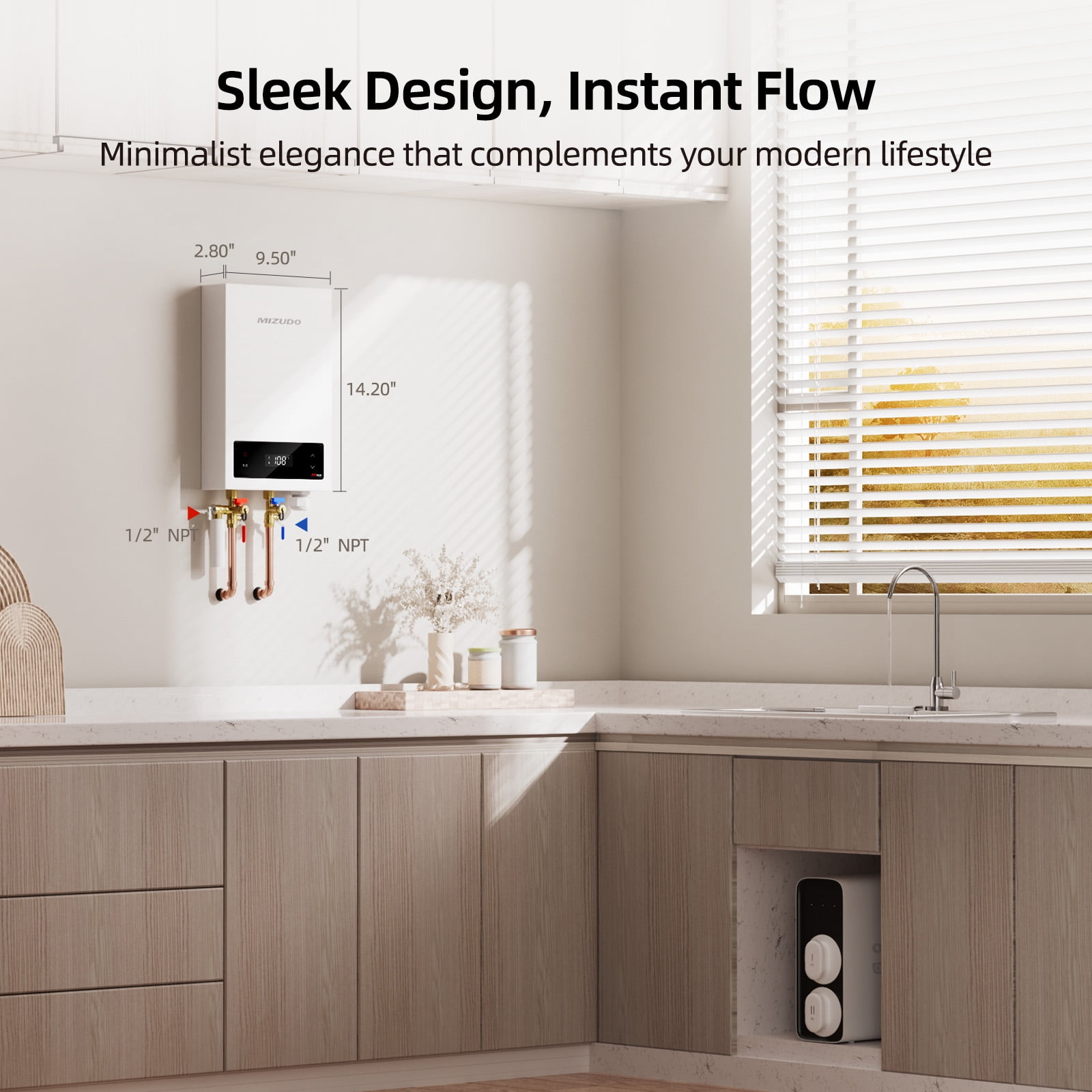 Mizudo EQUIK Classic 14 kW 2.4 GPM 240-Volt Touch Screen Residential Electric Tankless Water Heater