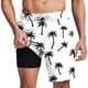 thumbnail image 2 of Ceisia Men's 2-in-1 Swim Trunks White with Black Palm Tree Print Quick-Dry Beach Shorts with Compression Liner Gifts, 2 of 6