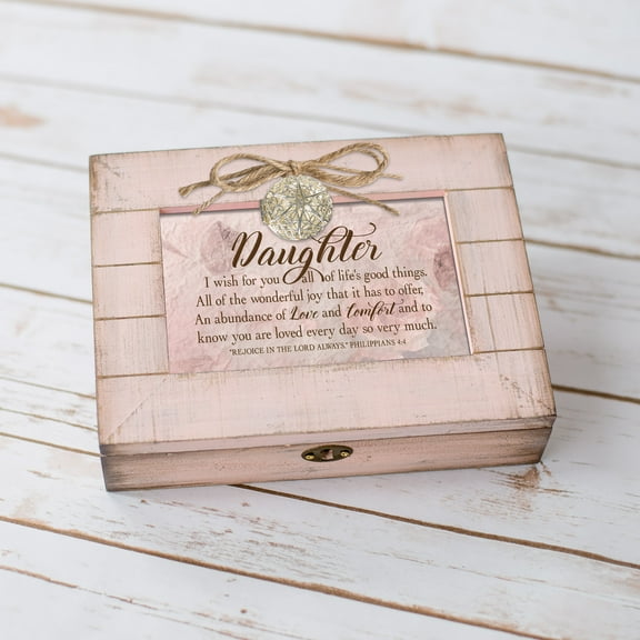 Cottage Garden Daughter You are Loved Much Blush Pink Distressed Locket Music Box Plays Amazing Grace