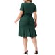 thumbnail image 3 of Vestido midi de talla grande Agnes Orinda para mujeres, con cuello en V, mangas cortas, vestido arrugado con brillo, verde oscuro, 1X, 3 of 6