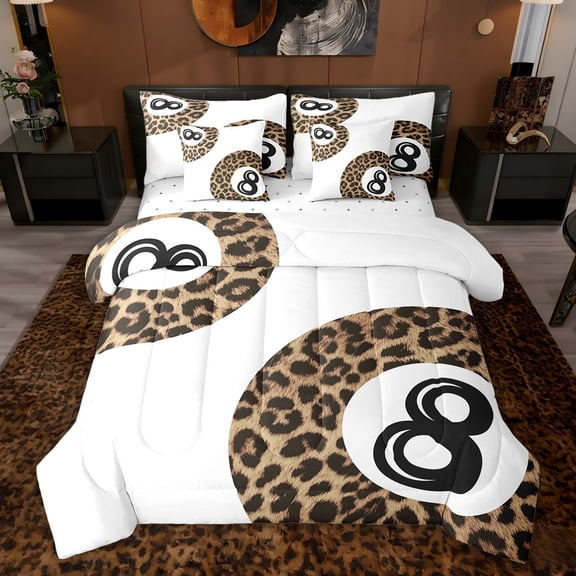 jejeloiu Sport Billiard Print 7-Piece Twin Bedding Sets,Kids Ball Games Bedding Comforter Set For Teens Reversible