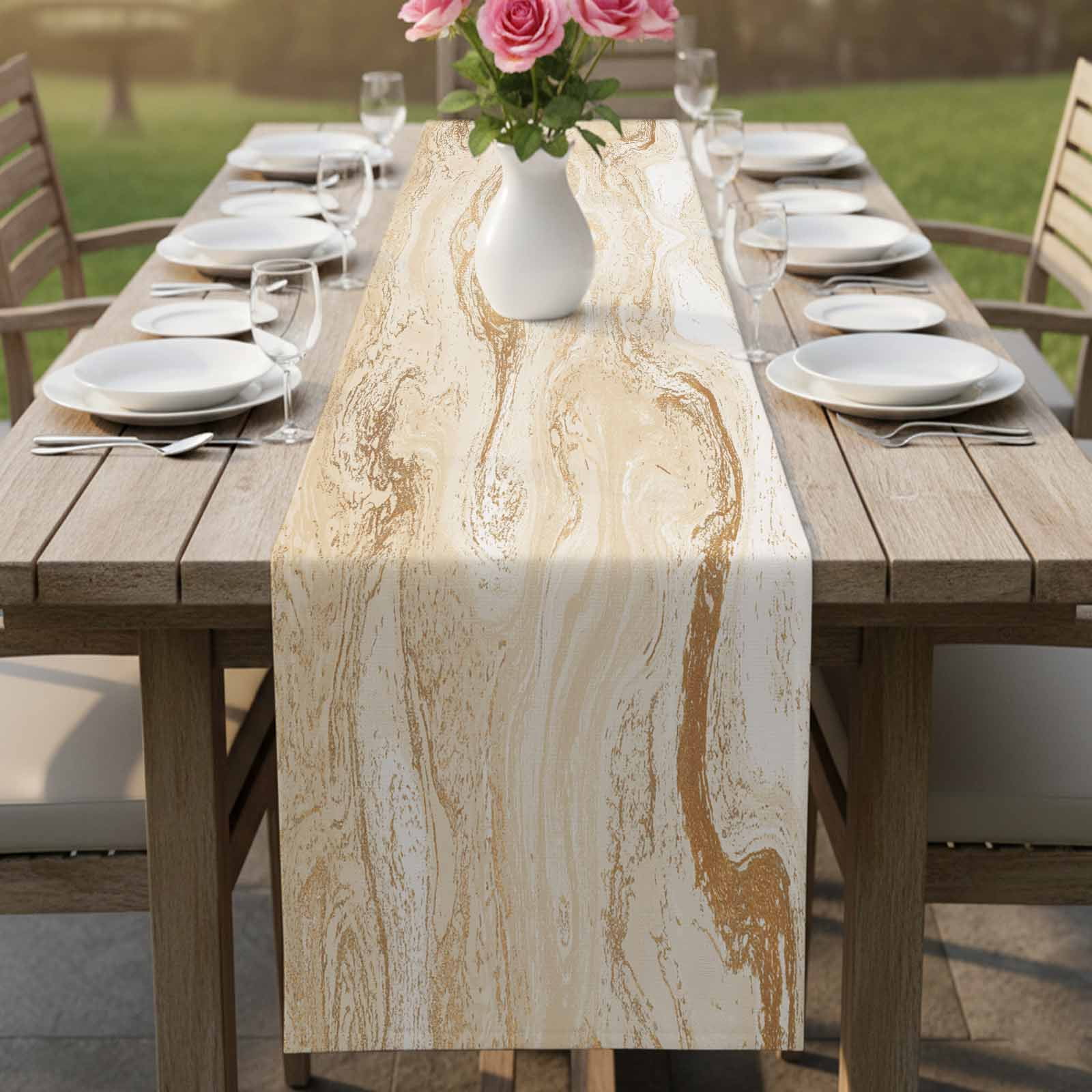 Beige Marble Table Runner, Chic Neutral Minimalist Fluid Aesthetic Washable Cotton Linen Table Runners 72 Inches Long, Dresser Scarf Runner for Dining/Coffee/Kitchen/TV Stands/Cabinets 13''x72''