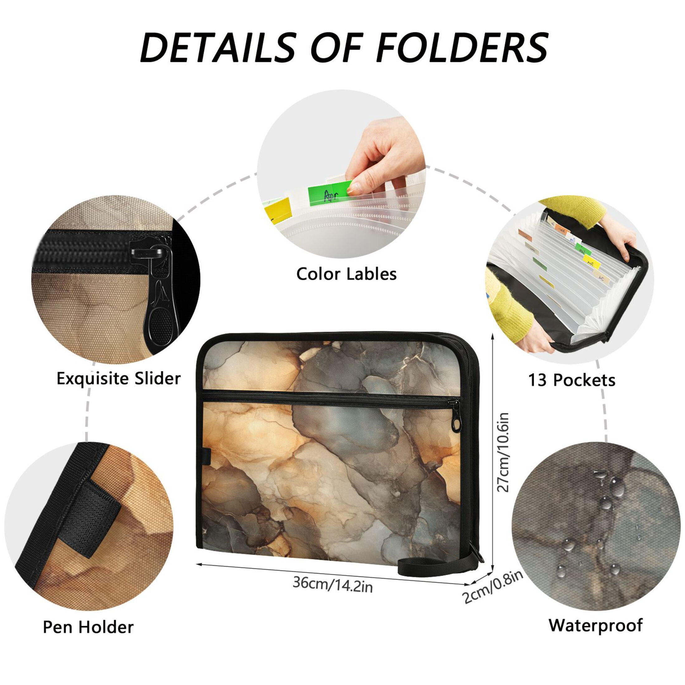 WOBOGO Marble Brown Pattern Expanding File Folder Letter Size Accordion Filing Organizer 13 Pocket Separate Organ Pocket
