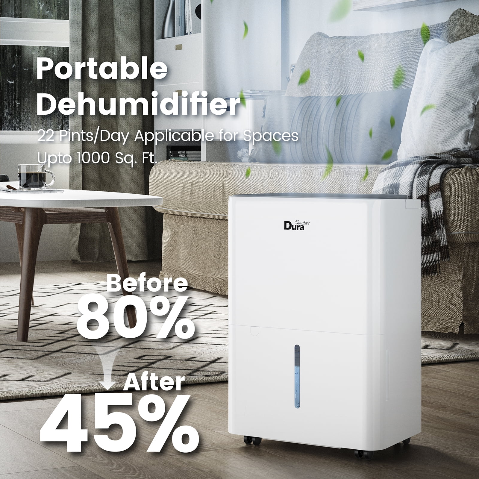 DuraComfort Dehumidifier for Basement, Large Room up to 1000 Sq.ft, 8 Pints Dehumidifiers for Home with Drain Hose