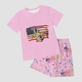 thumbnail image 6 of mgoYE 250th Anniversary USA Outfit Set Girls Boys 4th of July Outfit Set Girls Boys 250 Years American Anniversary Outfit Set American Flag Stars Fireworks Graphic Shorts Set(Light Pink,5-6 Years), 6 of 7
